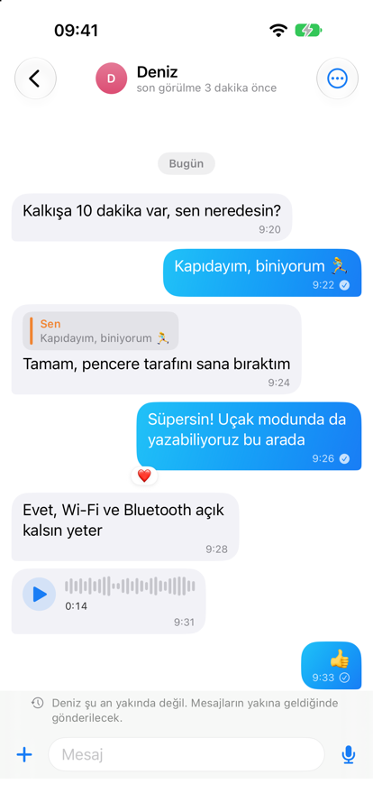 Yanıt, tepki ve sesli mesajlı bir sohbet