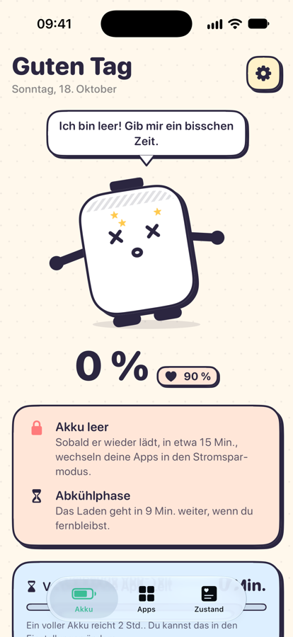Volt fällt um, wenn der Akku leer ist, Apps gesperrt
