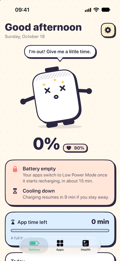 Volt fainting when the battery is empty, apps locked